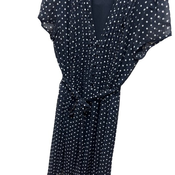 MSK Navy with White Polka Dot Short Sleeve A-Line Chiffon Dress - Picture 3 of 9
